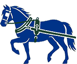 line drawing of a pony in harness facing left